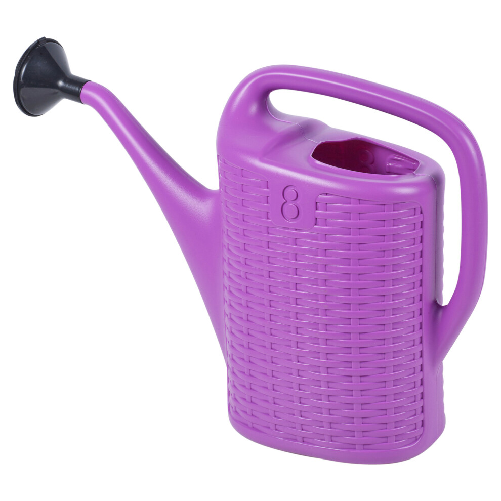 (Lilac, 8 Litre) Plastic Rattan Watering Can Garden