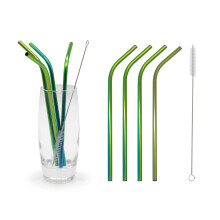 (Rainbow, 4) Reusable Rainbow Rose Gold  Stainless Steel Straws