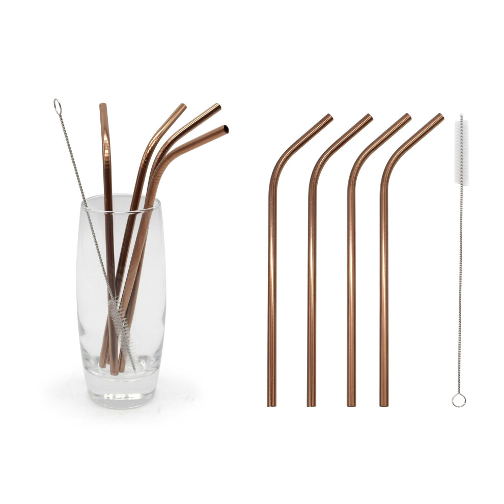 (Rose Gold, 4) Reusable Rainbow Rose Gold  Stainless Steel Straws