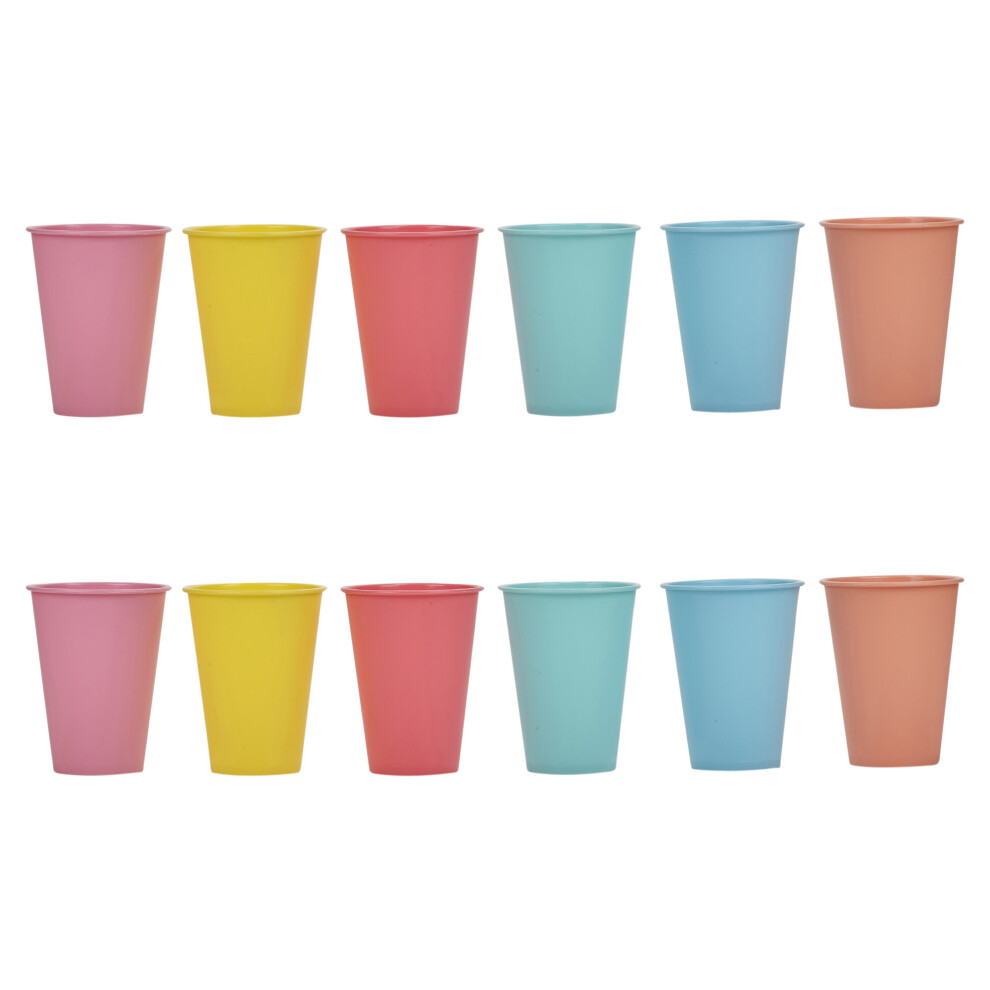 (Set Of 12) Plastic Bright Multicolored Reusable Drinking Tumblers