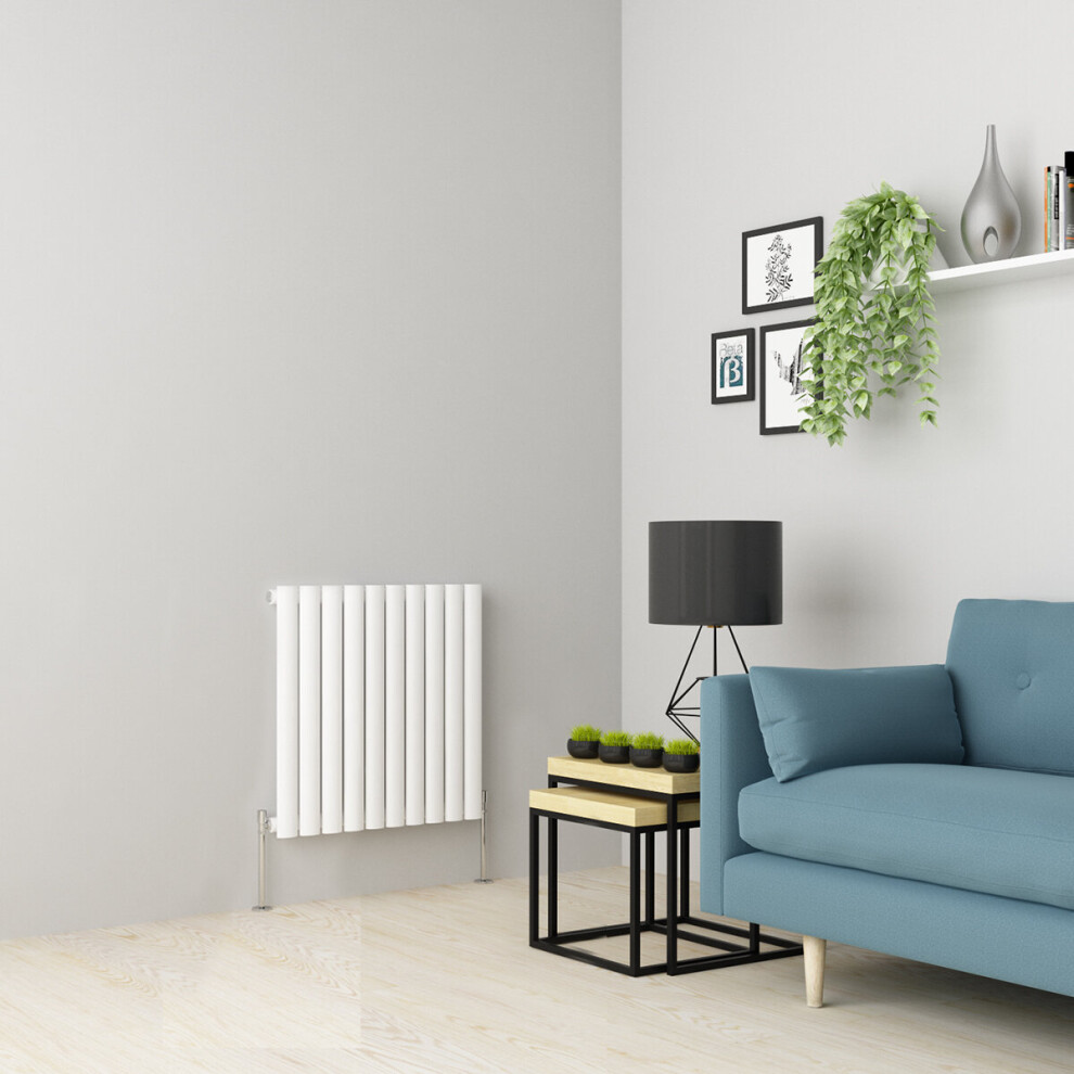 (600 x 591mm Single, White) Oval Tube Designer Radiator