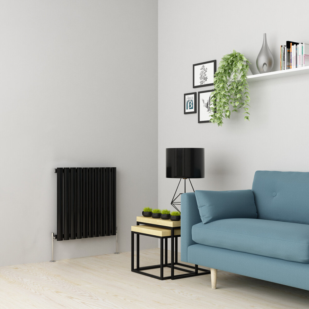 (600 x 591mm Single, Black) Oval Tube Designer Radiator