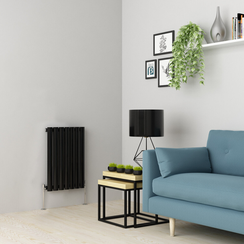 (600 x 414mm Single, Black) Oval Tube Designer Radiator