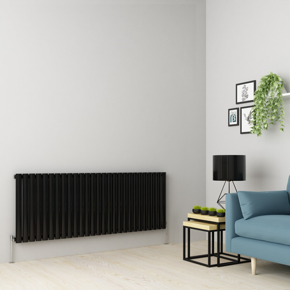 (600 x 1594mm Single, Black) Oval Tube Designer Radiator