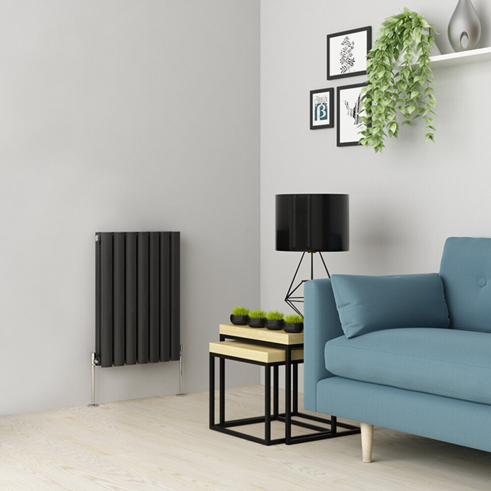 Plumbgalaxy (600 X 414Mm Double, ) Oval Tube Designer Radiator Anthracite Size 14
