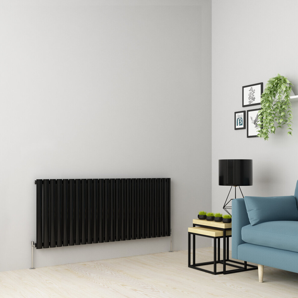 (600 x 1417mm Single, Black) Oval Tube Designer Radiator