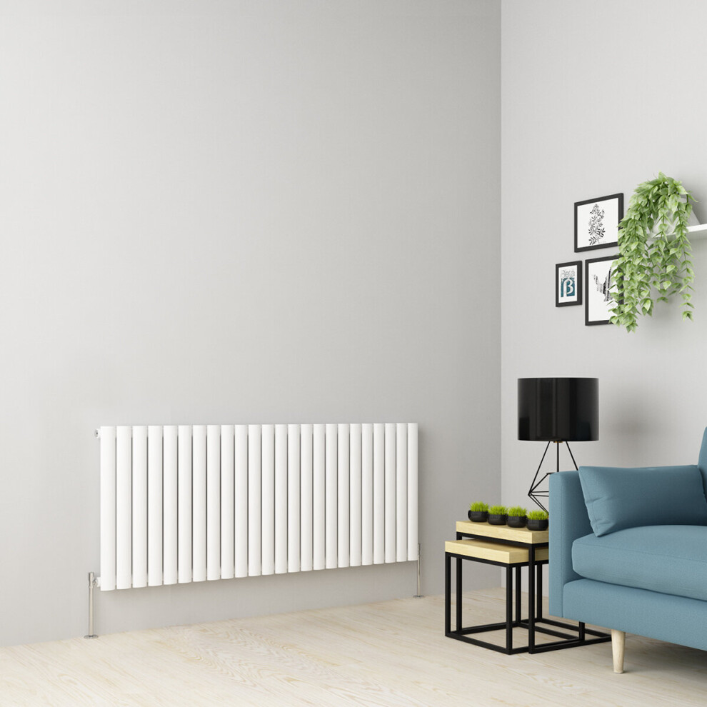 (600 x 1417mm Single, White) Oval Tube Designer Radiator