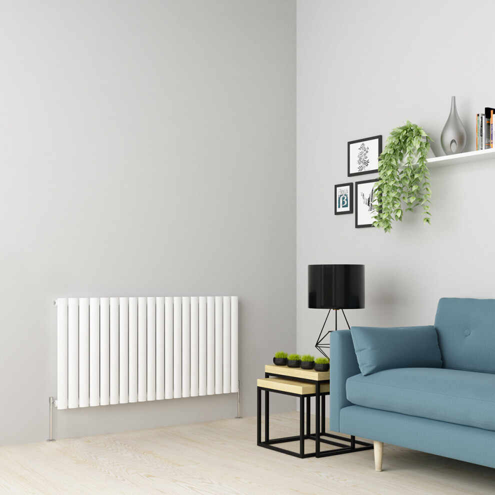 (600 x 1181mm Single, White) Oval Tube Designer Radiator