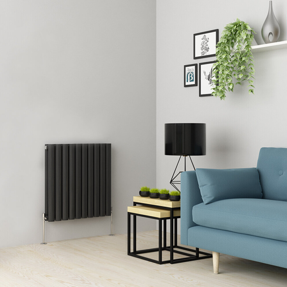 (600 x 591mm Double, Anthracite) Oval Tube Designer Radiator