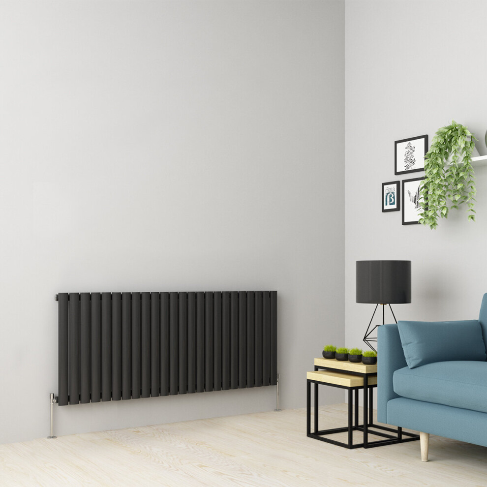 (600 x 1417mm Single, Anthracite) Oval Tube Designer Radiator