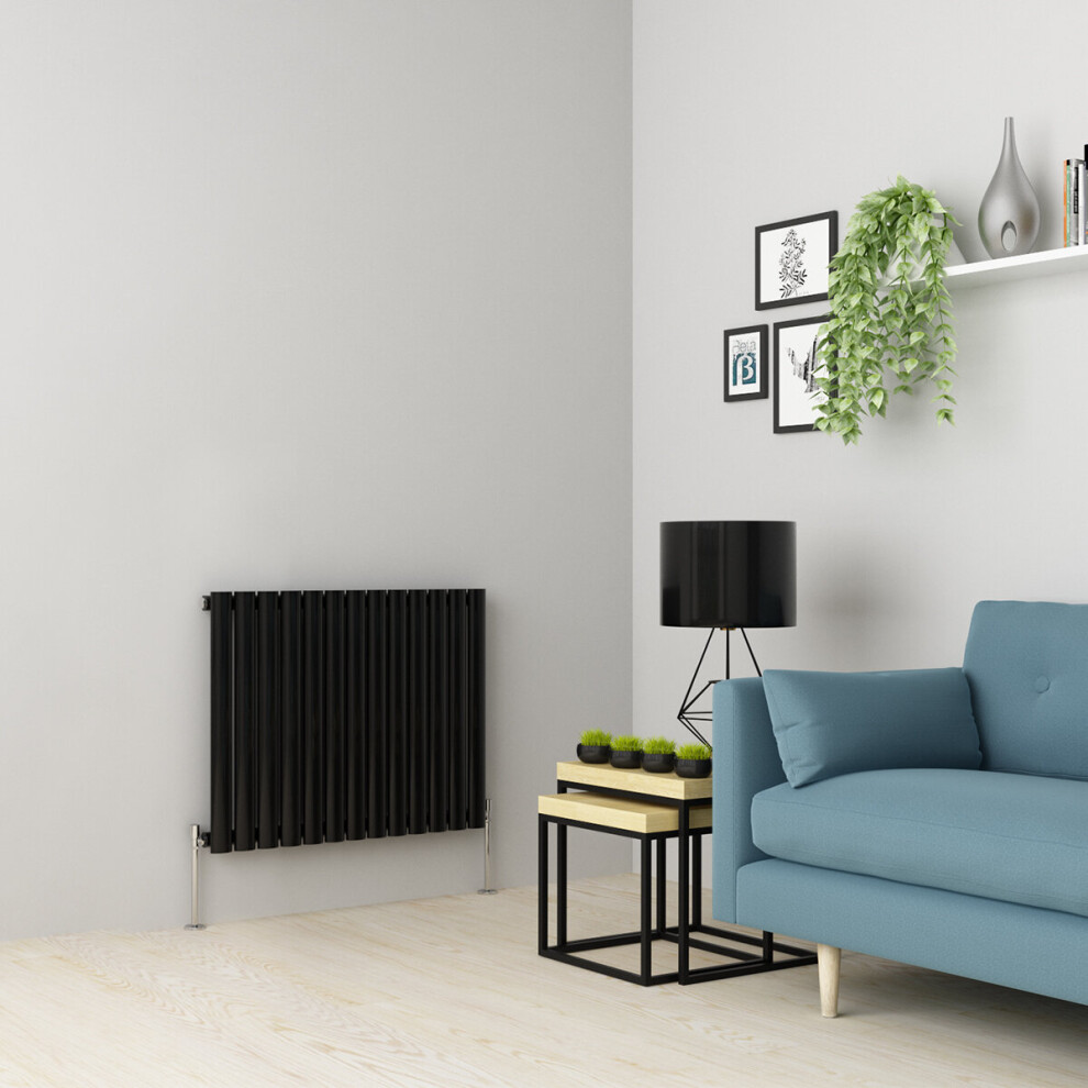 (600 x 768mm Single, Black) Oval Tube Designer Radiator