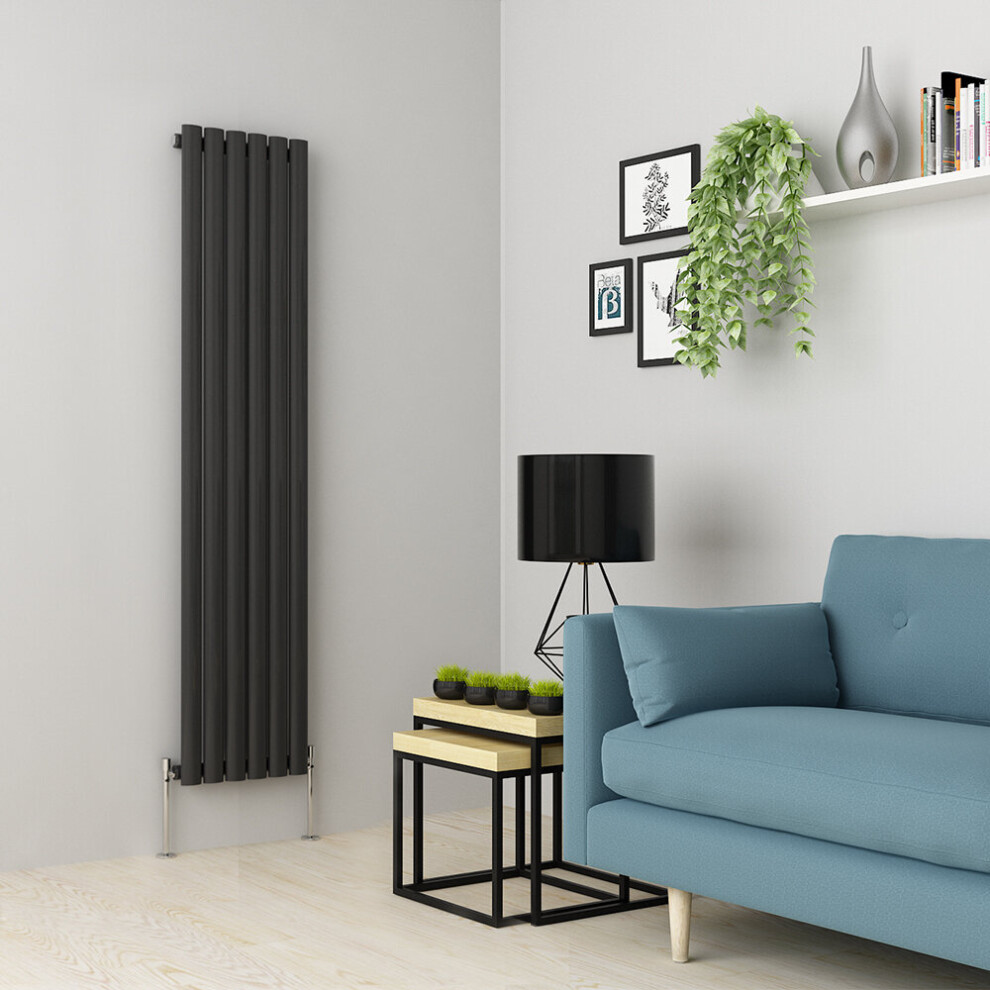 (1600 x 355mm Single, Anthracite) Oval Tube Designer Radiator