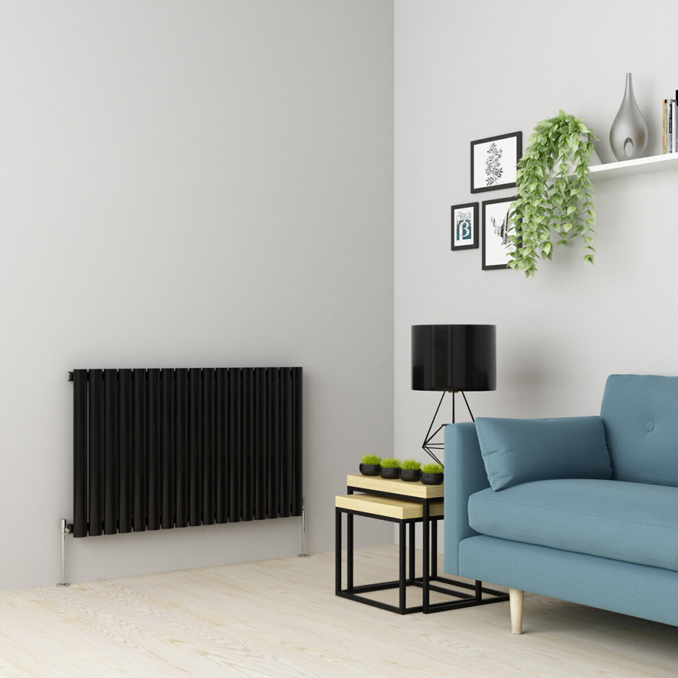 (600 x 1004mm Single, Black) Oval Tube Designer Radiator