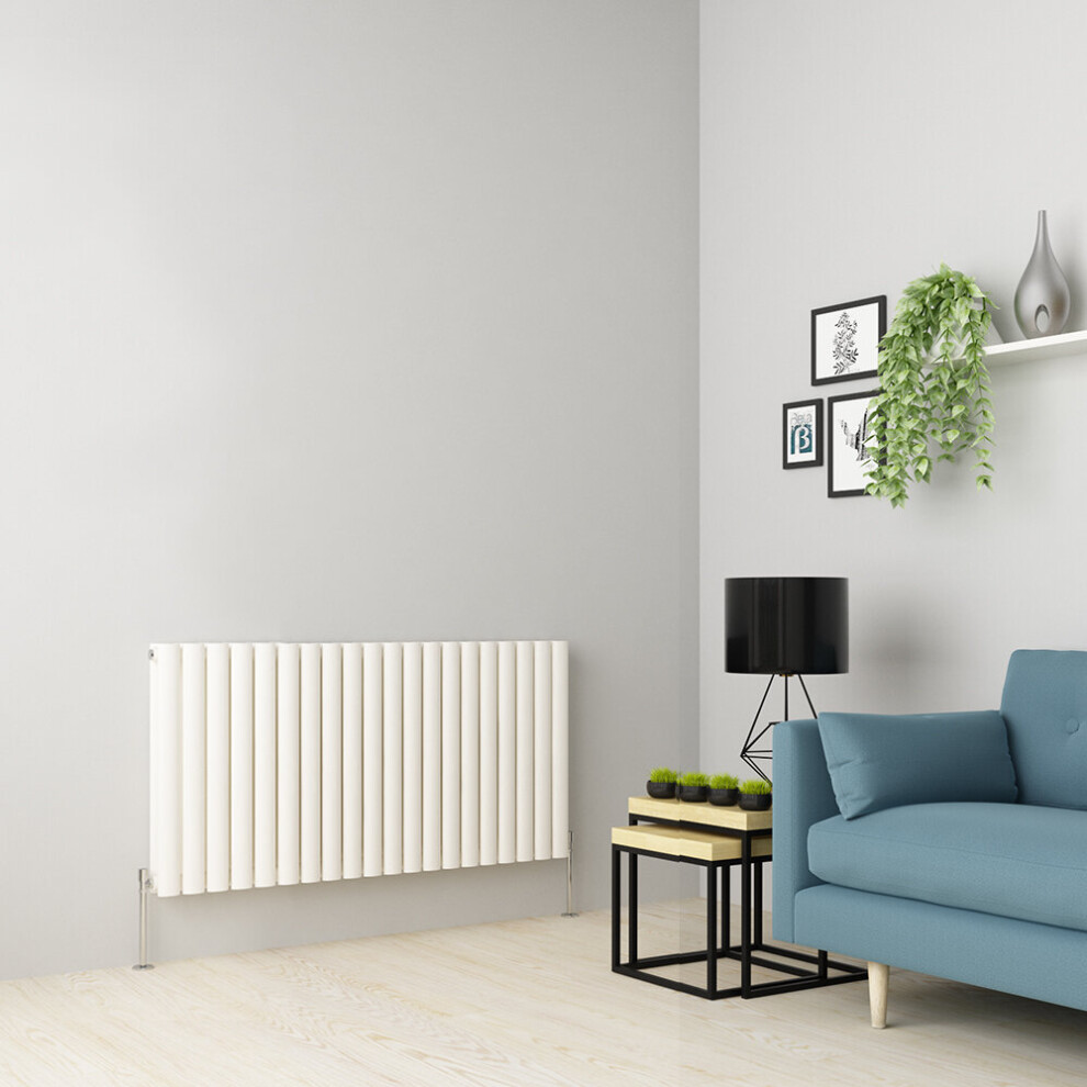 (600 x 1181mm Double, White) Oval Tube Designer Radiator