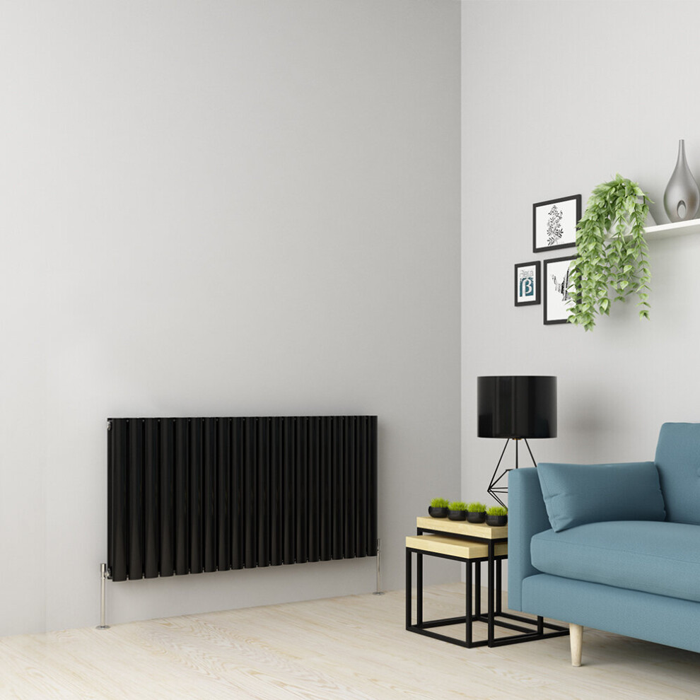 (600 x 1181mm Double, Black) Oval Tube Designer Radiator