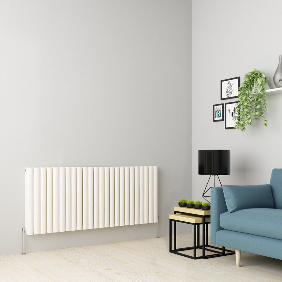 (600 x 1417mm Double, White) Oval Tube Designer Radiator