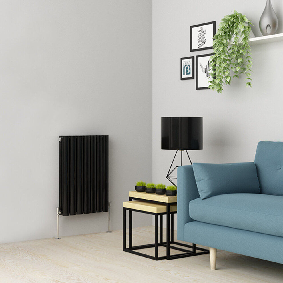 (600 x 414mm Double, Black) Oval Tube Designer Radiator