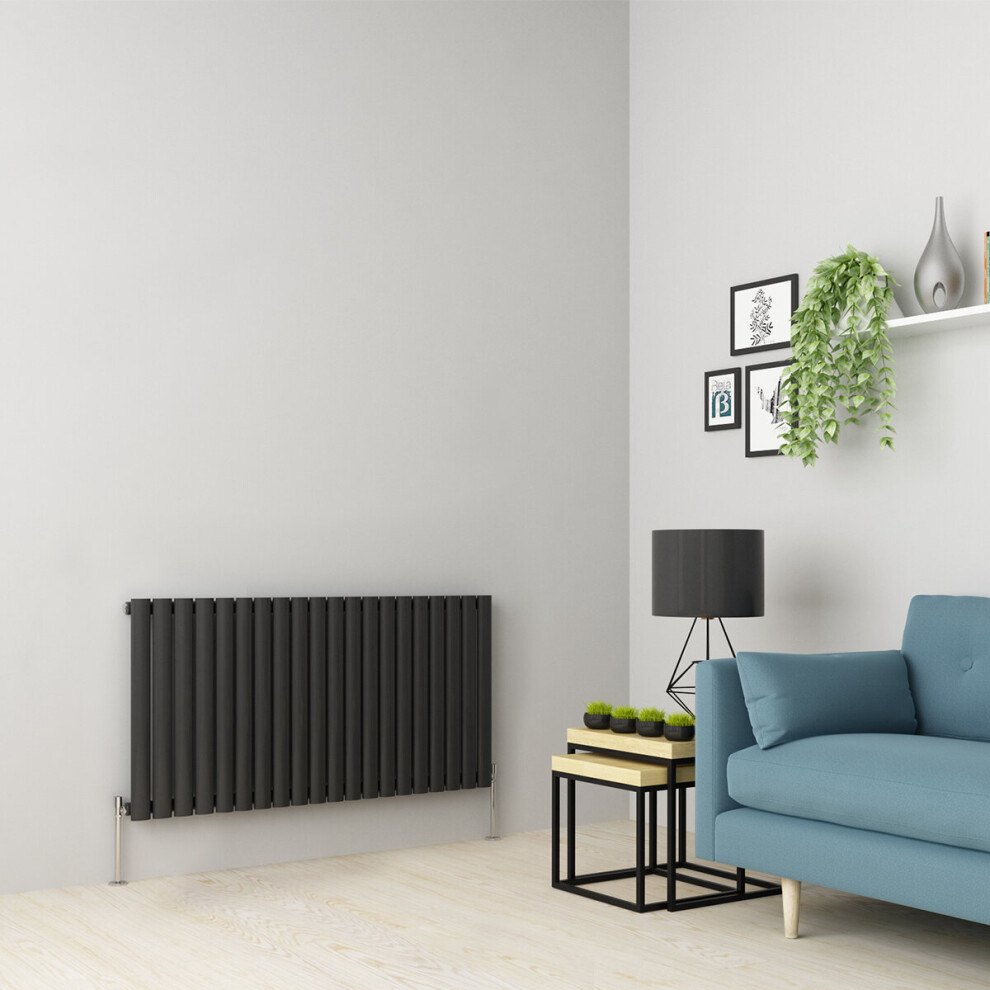 (600 x 1181mm Single, Anthracite) Oval Tube Designer Radiator