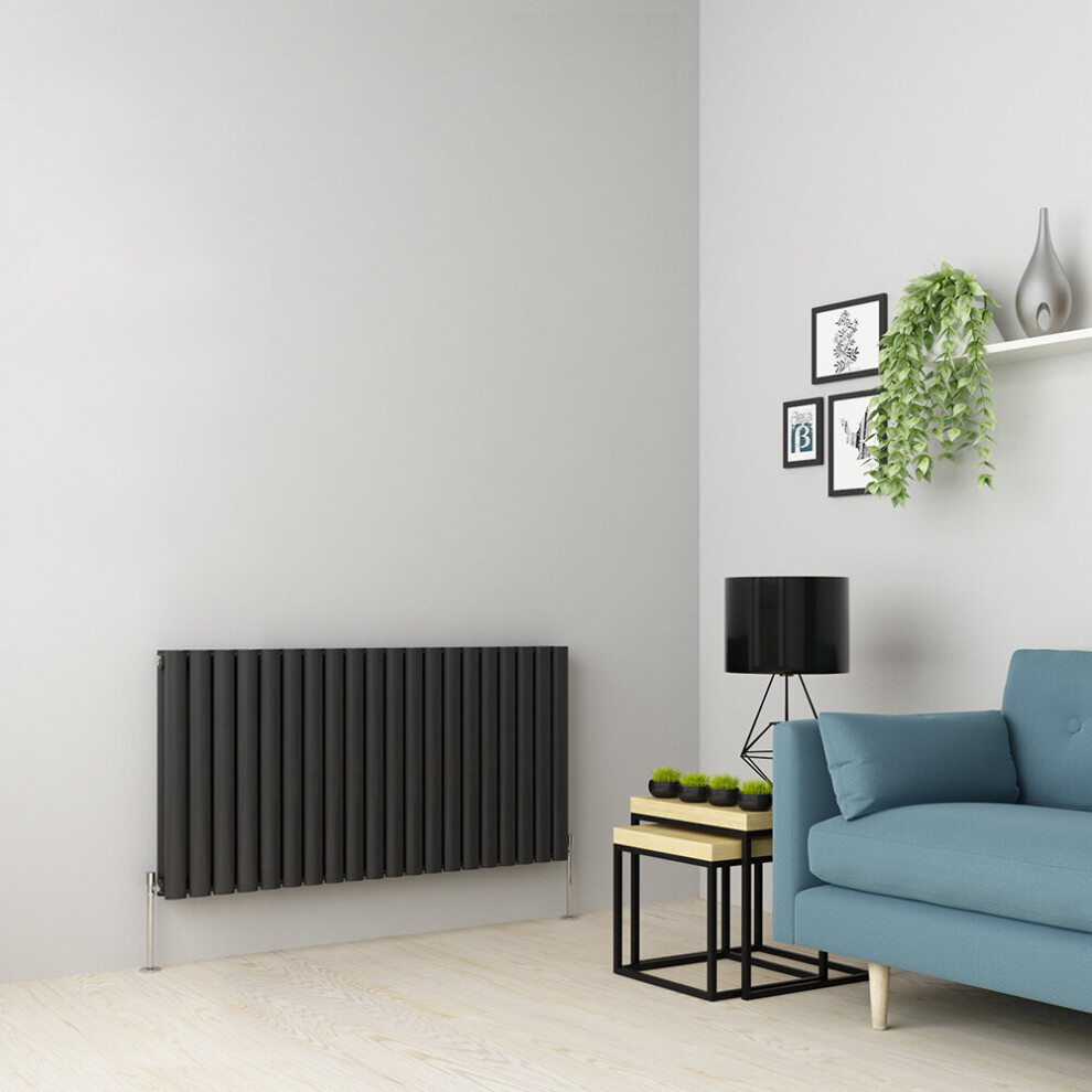 (600 x 1181mm Double, Anthracite) Oval Tube Designer Radiator