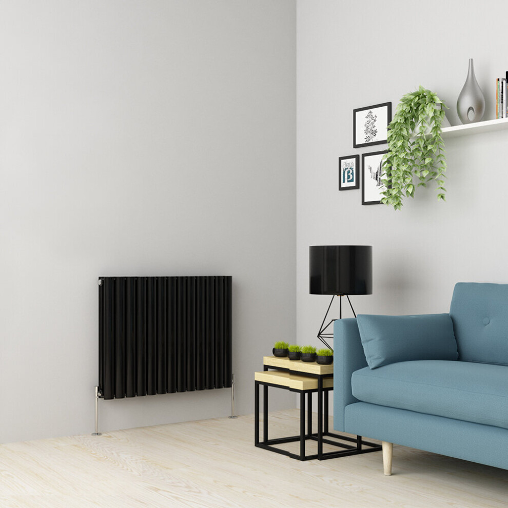 (600 x 768mm Double, Black) Oval Tube Designer Radiator