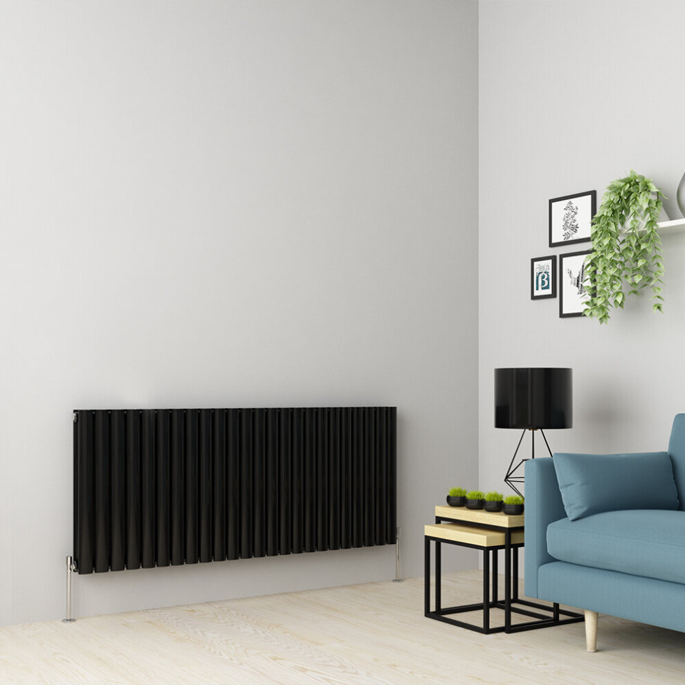 (600 x 1417mm Double, Black) Oval Tube Designer Radiator