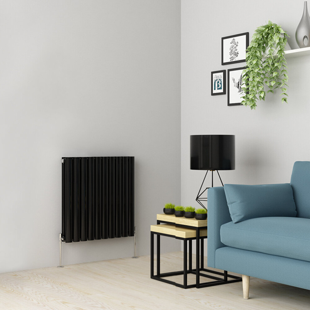 (600 x 591mm Double, Black) Oval Tube Designer Radiator