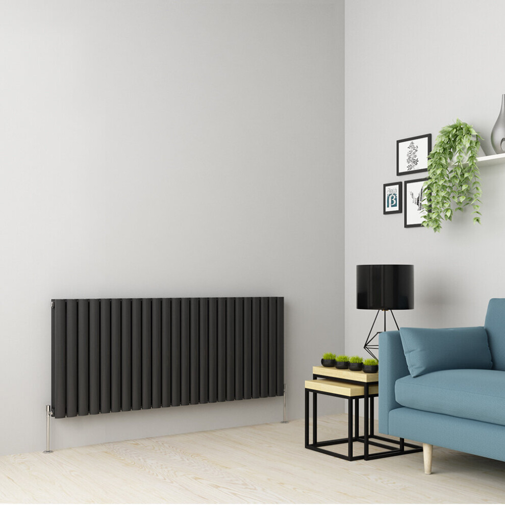 (600 x 1417mm Double, Anthracite) Oval Tube Designer Radiator