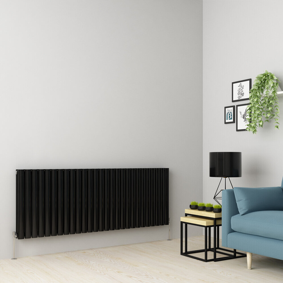 (600 x 1594mm Double, Black) Oval Tube Designer Radiator