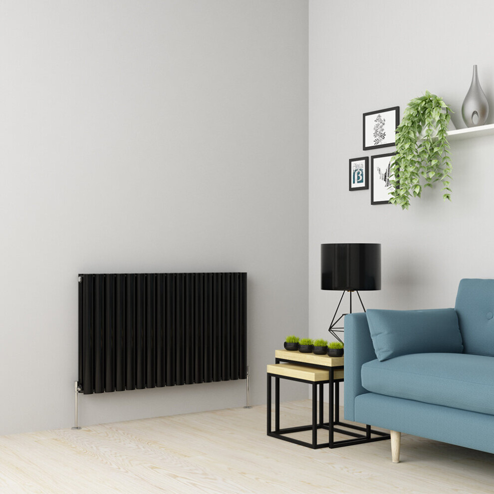 (600 x 1004mm Double, Black) Oval Tube Designer Radiator