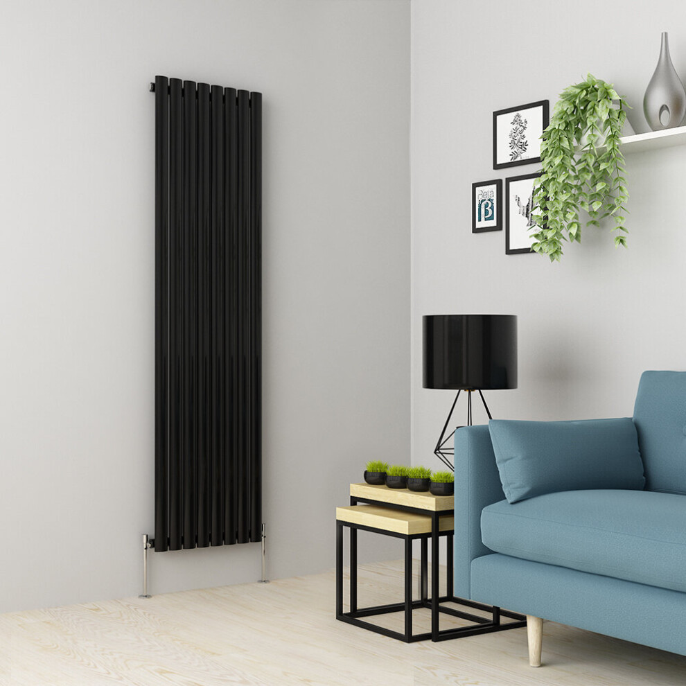 (1600 x 473mm Single, Black) Oval Tube Designer Radiator