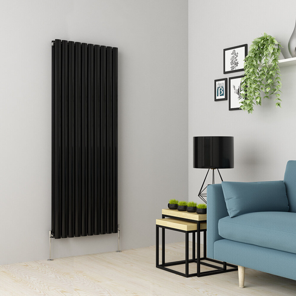 (1600 x 591mm Double, Black) Oval Tube Designer Radiator