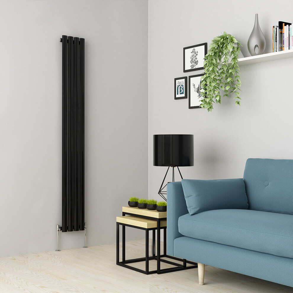 (1600 x 237mm Single, Black) Oval Tube Designer Radiator