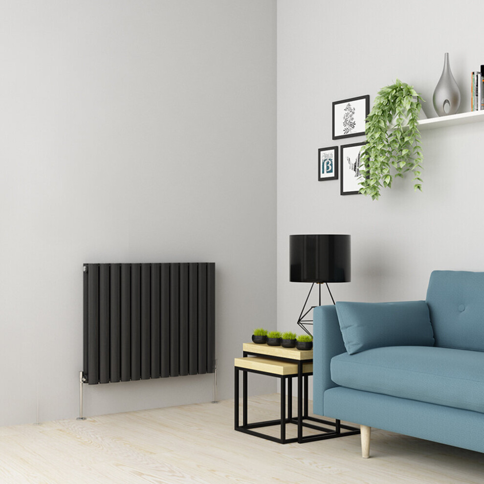 (600 x 768mm Double, Anthracite) Oval Tube Designer Radiator