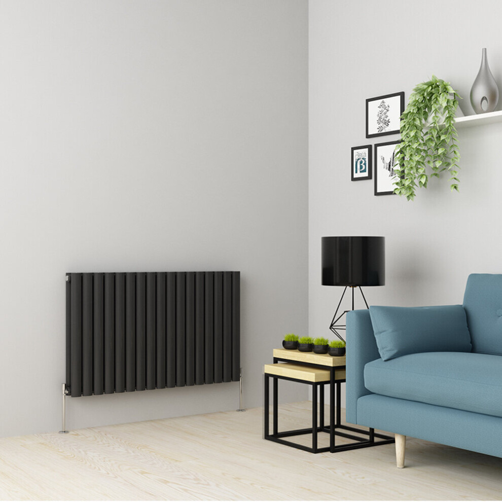 (600 x 1004mm Double, Anthracite) Oval Tube Designer Radiator