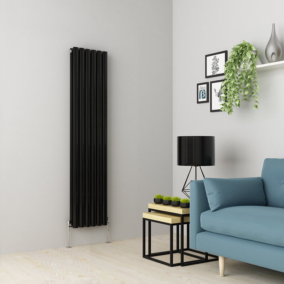 (1600 x 355mm Double, Black) Oval Tube Designer Radiator