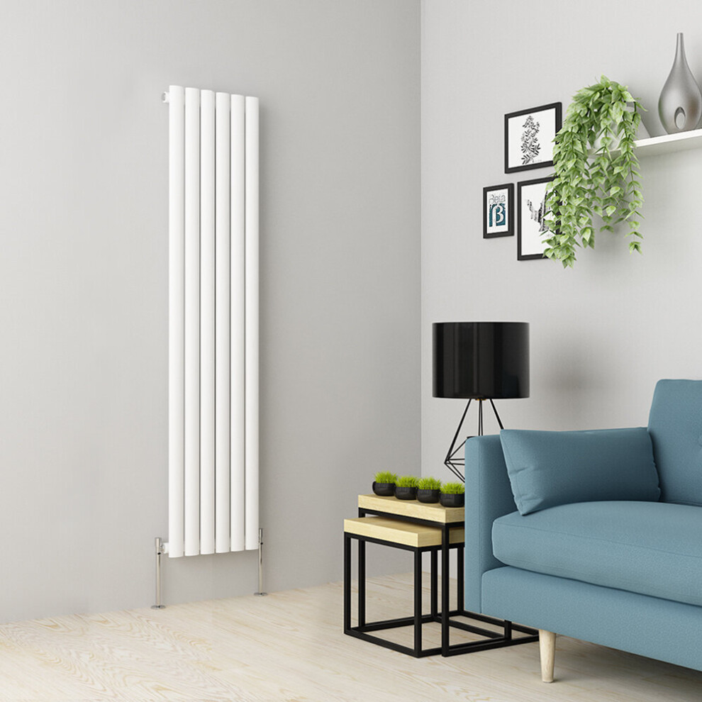 (1600 x 355mm Single, White) Oval Tube Designer Radiator