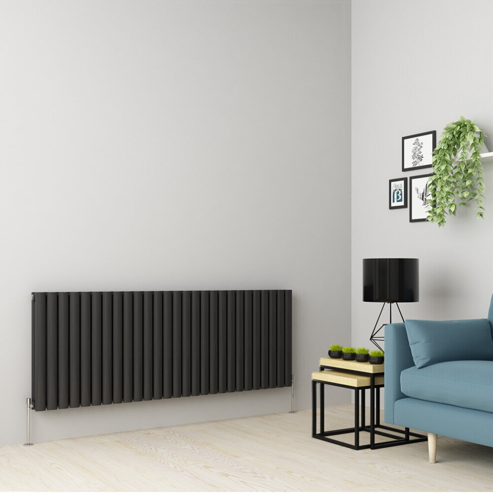 (600 x 1594mm Double, Anthracite) Oval Tube Designer Radiator