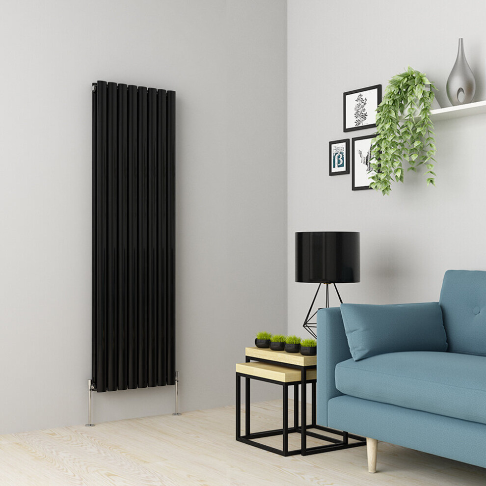 (1600 x 473mm Double, Black) Oval Tube Designer Radiator