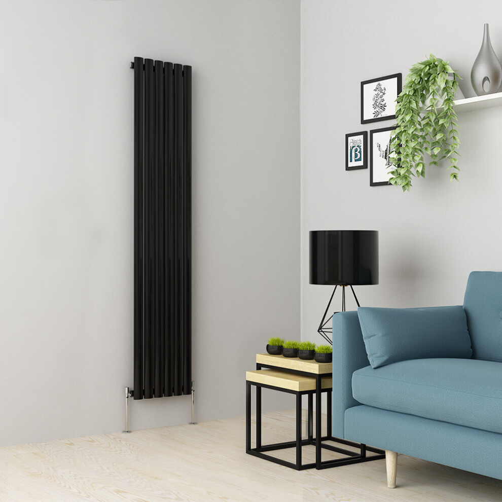 (1600 x 355mm Single, Black) Oval Tube Designer Radiator