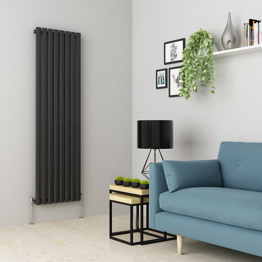 (1600 x 473mm Single, Anthracite) Oval Tube Designer Radiator