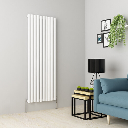 PlumbGalaxy (1600 x 591mm Single, White) Oval Tube Designer Radiator