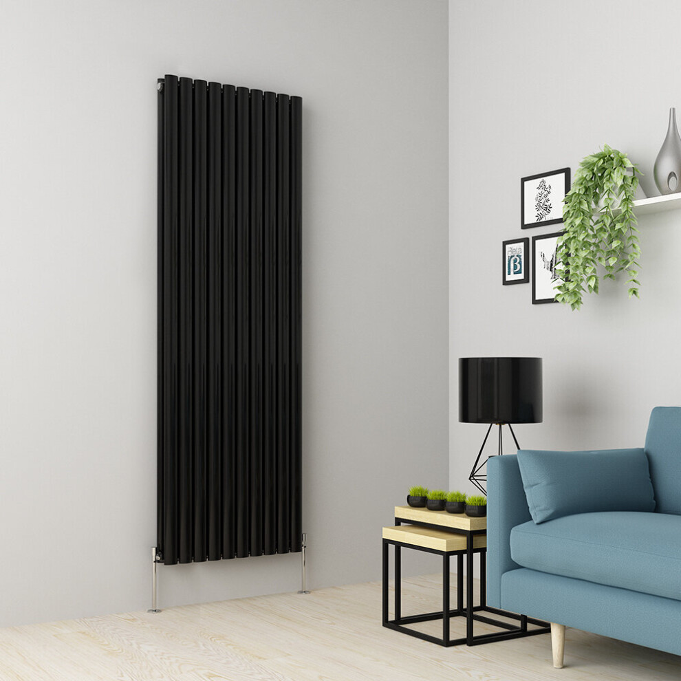 (1800 x 591mm Double, Black) Oval Tube Designer Radiator