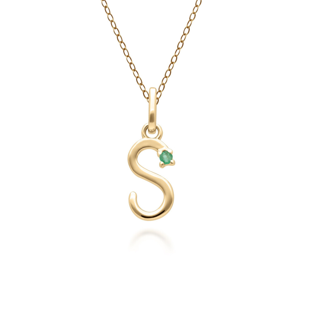 Initial S Emerald Letter Necklace in 9ct Yellow Gold