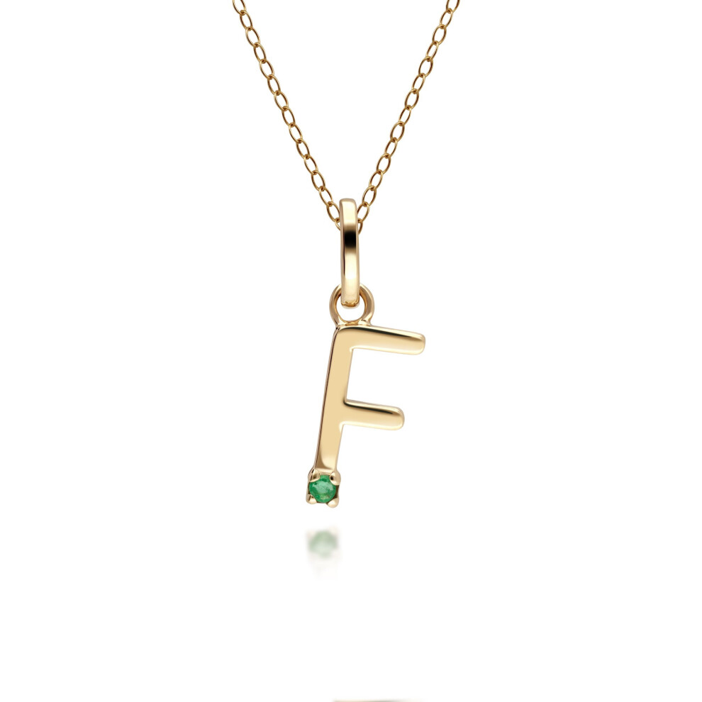 Initial F Emerald Letter Charm Necklace in 9ct Yellow Gold