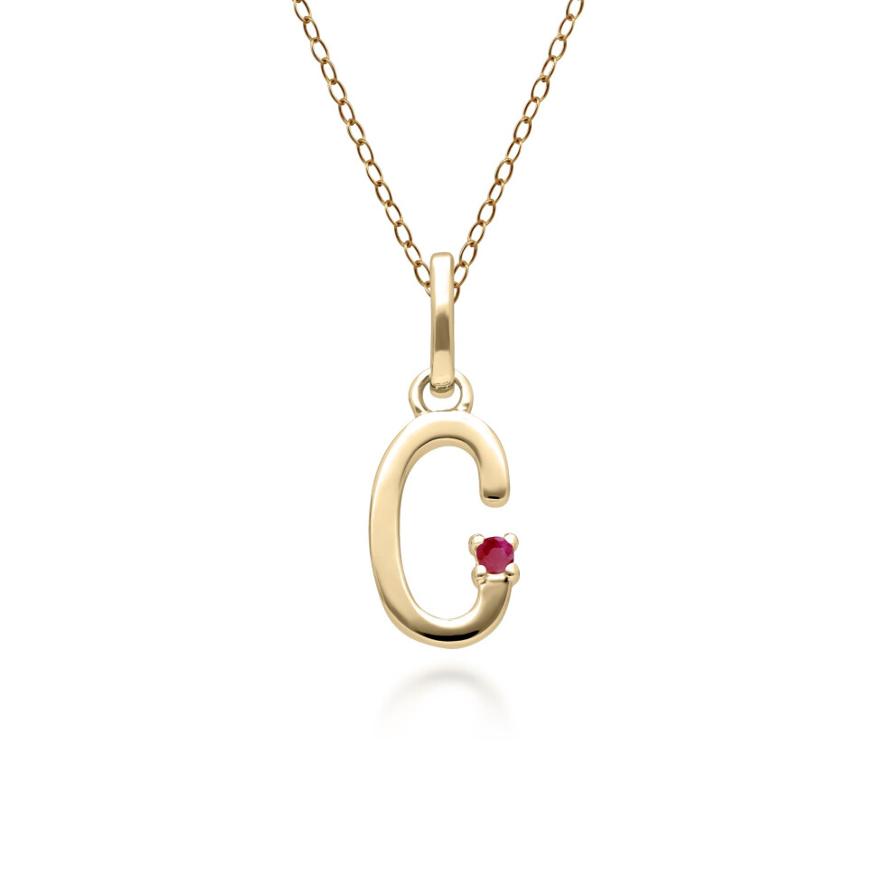 Initial C Ruby Letter Necklace in 9ct Yellow Gold