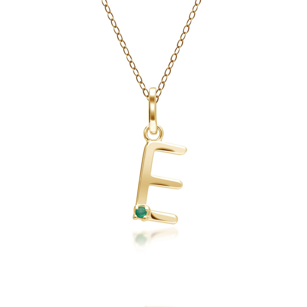 Initial E Emerald Letter Charm Necklace in 9ct Yellow Gold