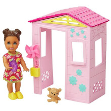 Barbie Skipper Babysitters Inc. Accessories Set with Small Toddler Doll & Pink Playhouse Plus Pinwheel Teddy Bear & Cup Gift for 3 to 7 Year O