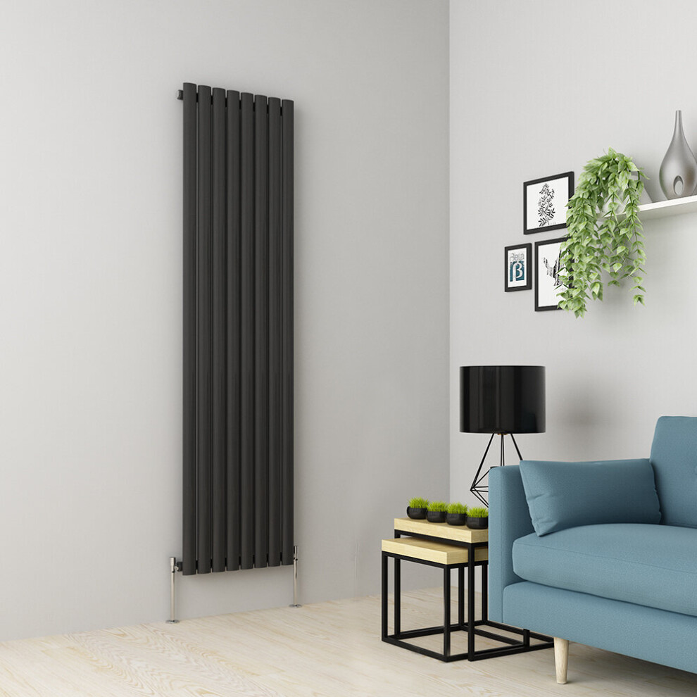 (1800 x 473mm Single, Anthracite) Oval Tube Designer Radiator