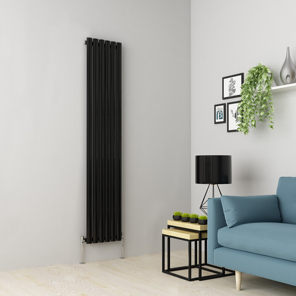 (1800 x 355mm Single, Black) Oval Tube Designer Radiator