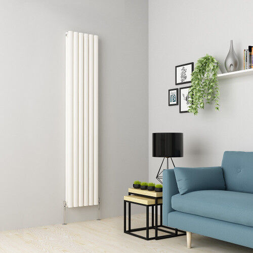 PlumbGalaxy (1800 x 355mm Double, White) Oval Tube Designer Radiator